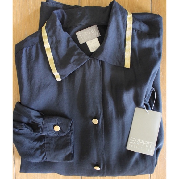 Esprit Navy Gold Embellished Button Up Small NWT - Picture 2 of 6